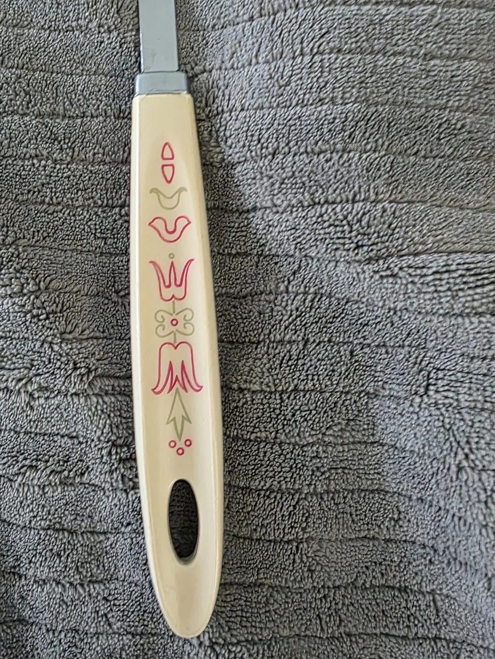 Vintage Androck Slotted Serving Spoon MCM Pink Tulip Straining Scoop USA